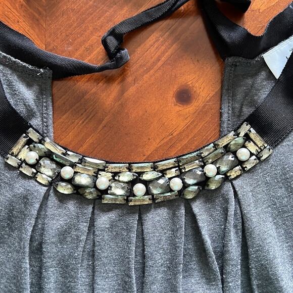 Loft Ann Taylor Gray Sleeveless Knit Dress Woman Size Small Beaded Neck Lined - Picture 5 of 9